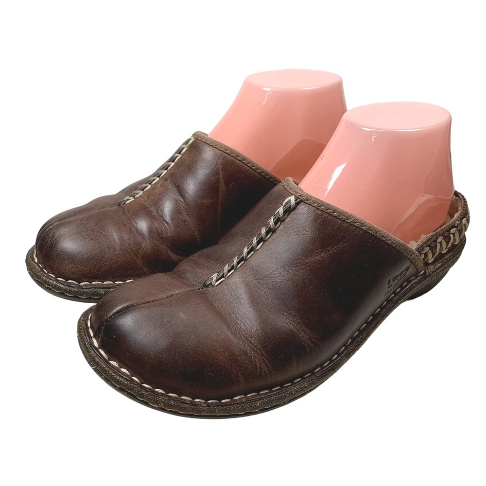 UGG Kohala Clogs Womens Size 7 Brown Leather Shearling Lined Slip On Mules - Picture 12 of 16